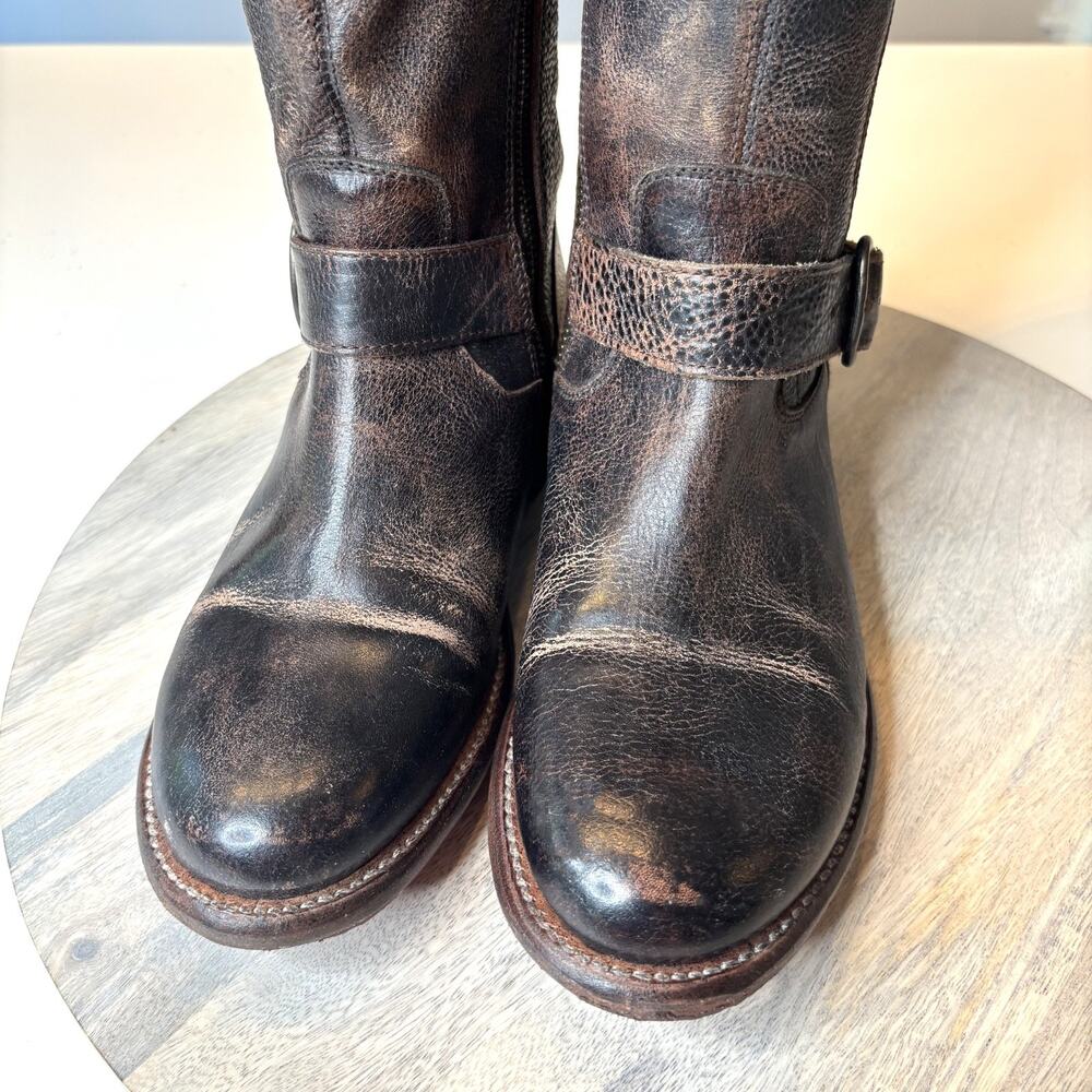 Bed Stu Cobbler Boots 8.5 Tall Riding Boots Distressed Brown Leather Zip Buckle - Picture 5 of 14